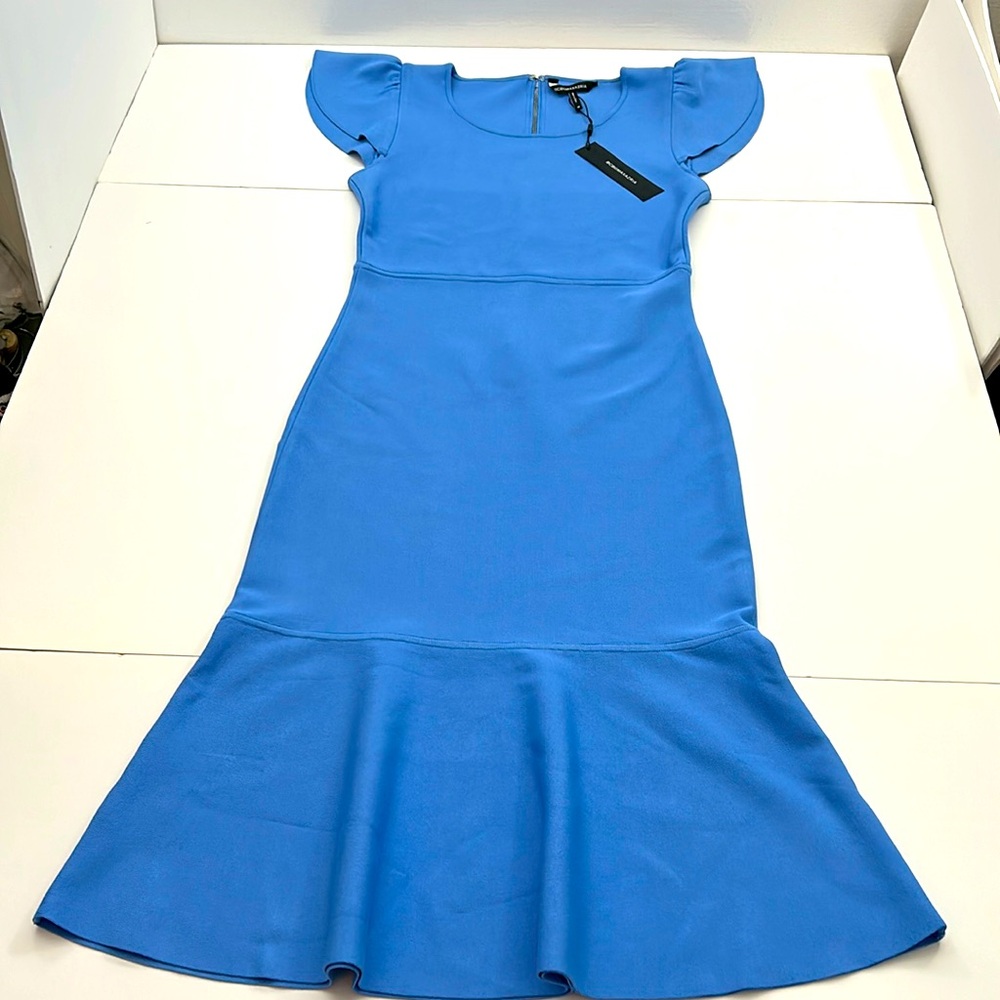 BCBG MaxAzria Women’s M Light Blue Bandage Dress Ruffle Skirt‎